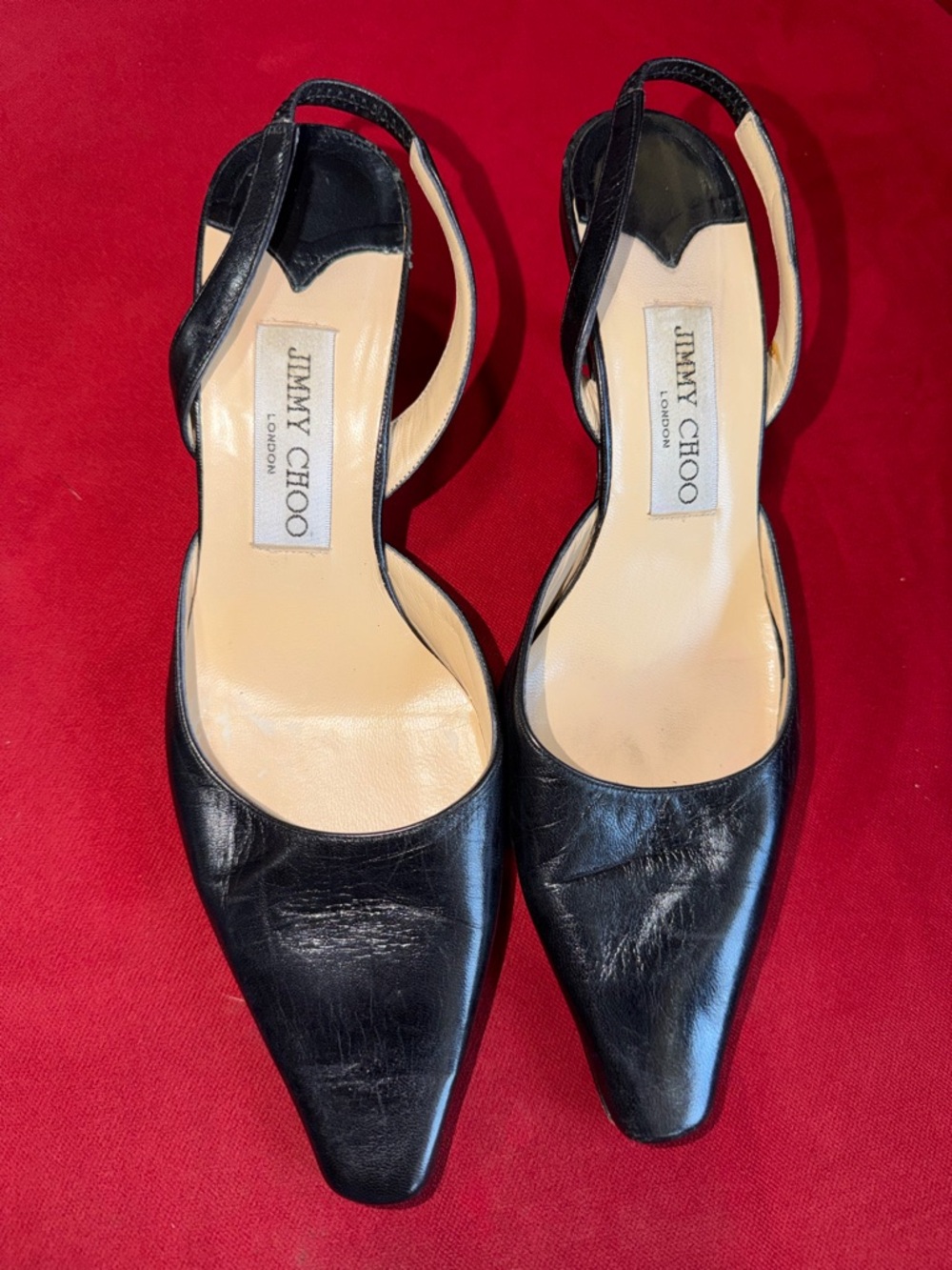 Jimmy Choo Black Leather Pointed Slingback Pumps - Picture 2 of 11